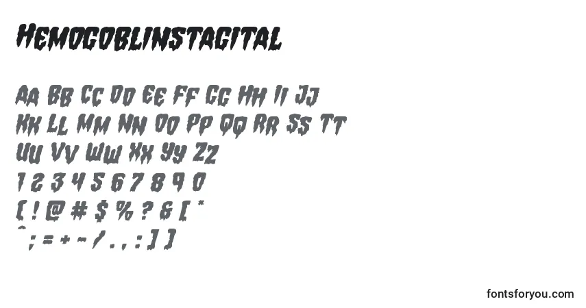 Czcionka Hemogoblinstagital – alfabet, cyfry, specjalne znaki