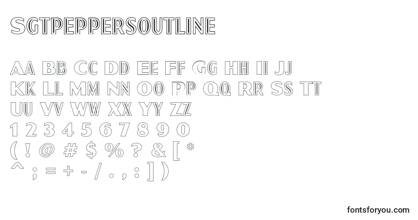 Czcionka Sgtpeppersoutline – alfabet, cyfry, specjalne znaki