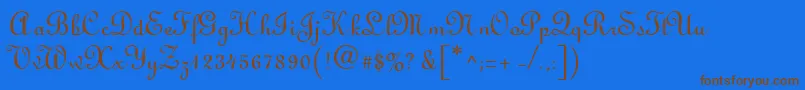 LightscriptRegularDbフォントについての詳細 フォントLightscriptRegularDb – 茶色の文字が青い背景にあります。
