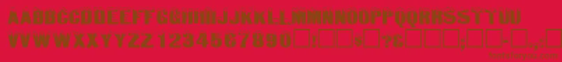 IcedisplaycapssskRegular-Schriftart – Braune Schriften auf rotem Hintergrund