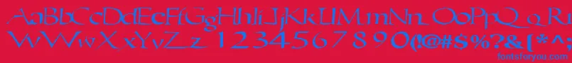 Ericbrush21RegularTtext-Schriftart – Blaue Schriften auf rotem Hintergrund