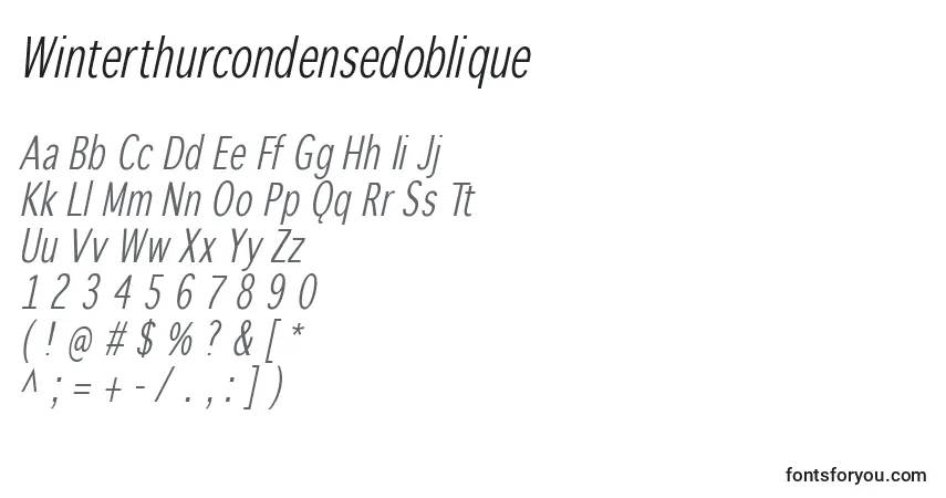 Schriftart Winterthurcondensedoblique – Alphabet, Zahlen, spezielle Symbole