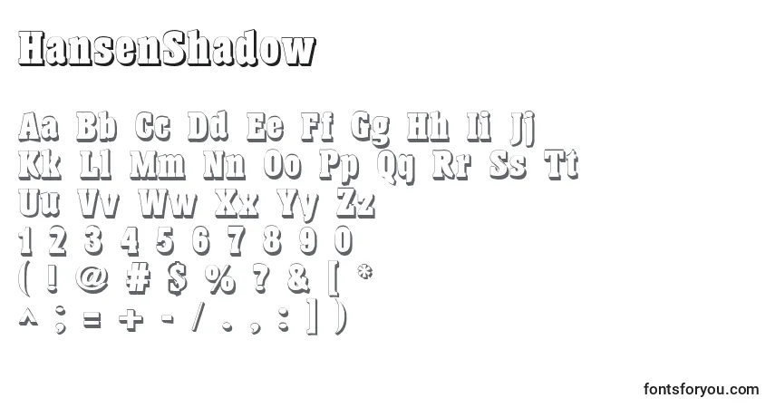 A fonte HansenShadow – alfabeto, números, caracteres especiais