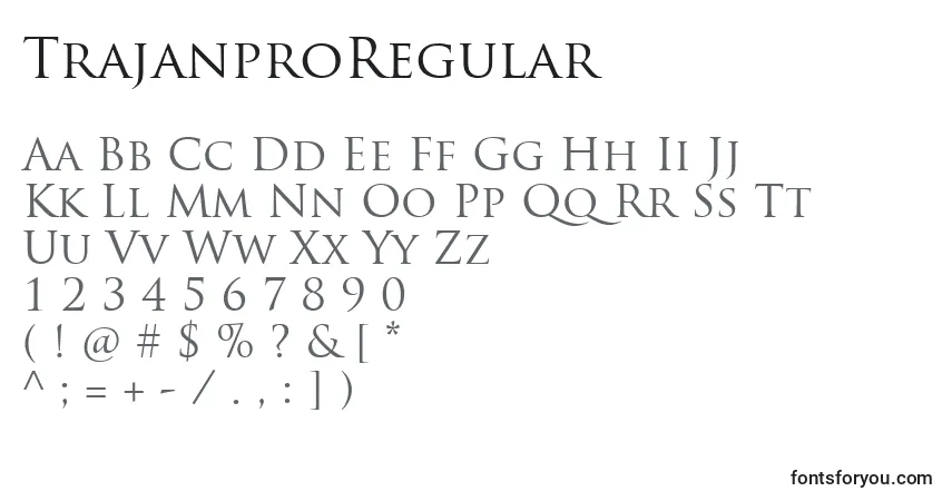 A fonte TrajanproRegular – alfabeto, números, caracteres especiais
