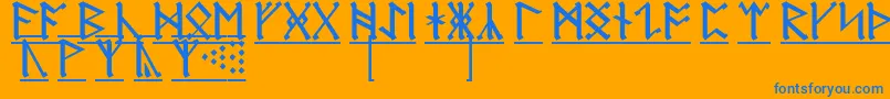 AnglosaxonRunes1-Schriftart – Blaue Schriften auf orangefarbenem Hintergrund