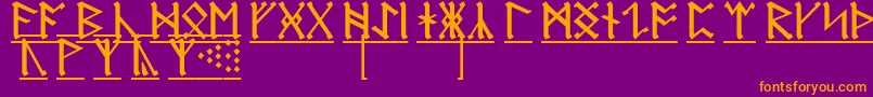 AnglosaxonRunes1-fontti – oranssit fontit violetilla taustalla