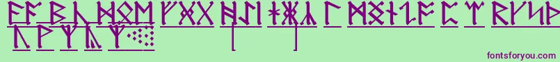 フォントAnglosaxonRunes1 – 緑の背景に紫のフォント