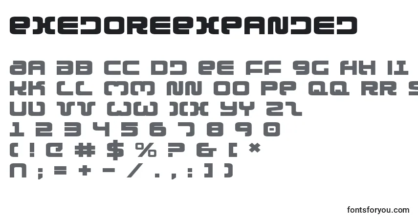 A fonte ExedoreExpanded – alfabeto, números, caracteres especiais