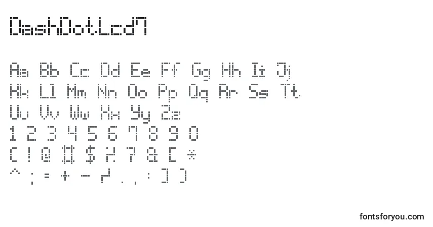 DashDotLcd7-fontti – aakkoset, numerot, erikoismerkit