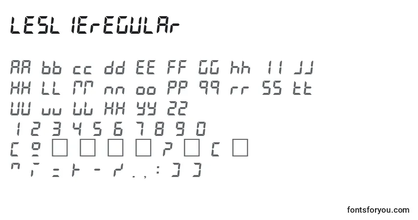 A fonte LeslieRegular – alfabeto, números, caracteres especiais