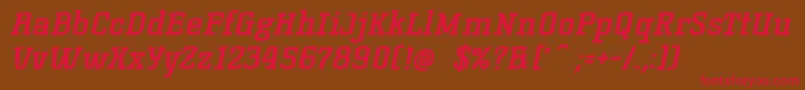 フォントKorneuburgslabboldBolditalic – 赤い文字が茶色の背景にあります。