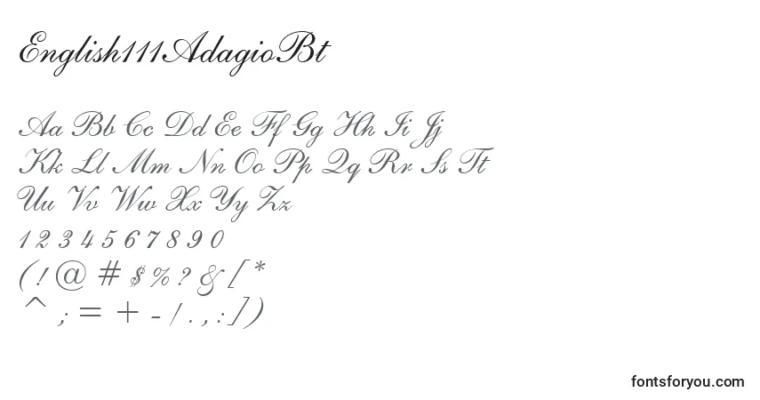 A fonte English111AdagioBt – alfabeto, números, caracteres especiais