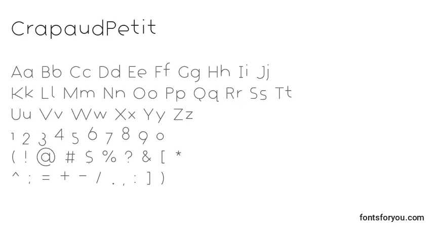 Czcionka CrapaudPetit – alfabet, cyfry, specjalne znaki