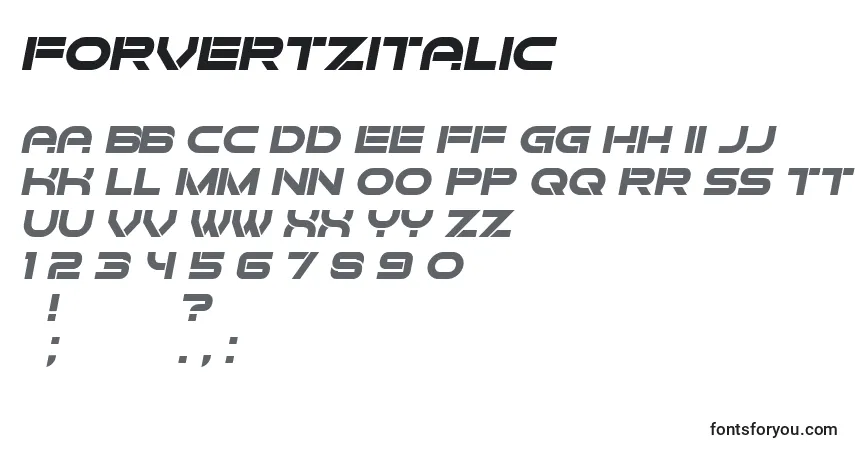 A fonte ForvertzItalic – alfabeto, números, caracteres especiais