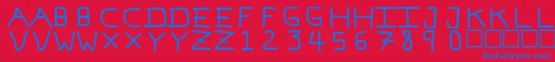 Fonte PfVeryverybadfont7 – fontes azuis em um fundo vermelho