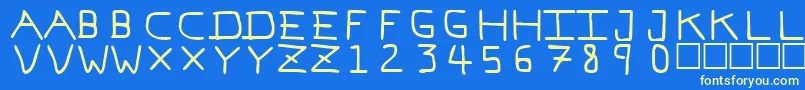 PfVeryverybadfont7-Schriftart – Gelbe Schriften auf blauem Hintergrund