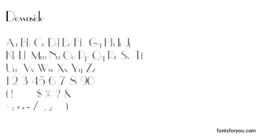 Downside Font – alphabet, numbers, special characters