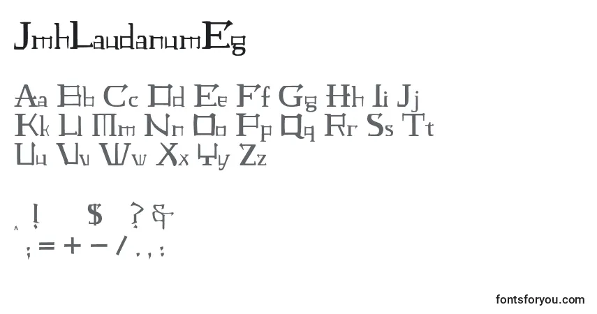 A fonte JmhLaudanumEg (78639) – alfabeto, números, caracteres especiais