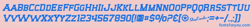 SfBigWhiskeySc-Schriftart – Blaue Schriften auf rosa Hintergrund