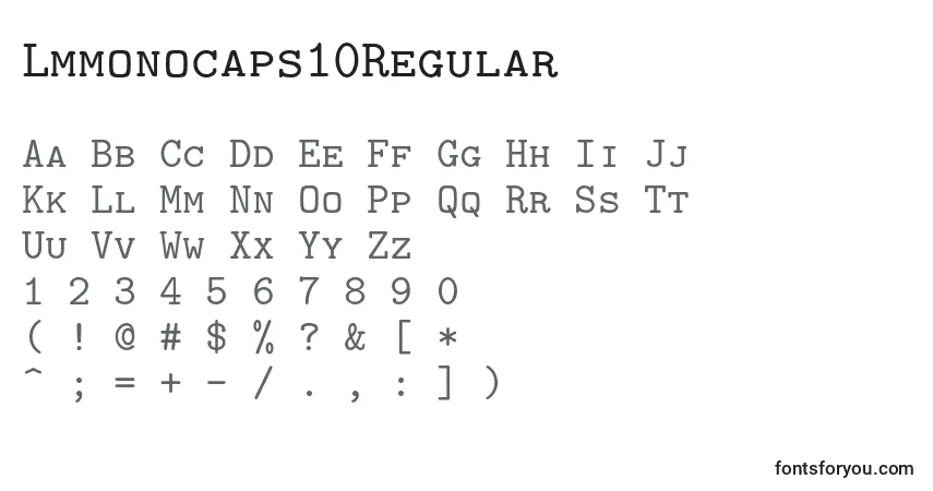 A fonte Lmmonocaps10Regular – alfabeto, números, caracteres especiais