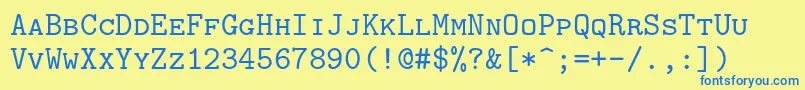 Lmmonocaps10Regular-Schriftart – Blaue Schriften auf gelbem Hintergrund