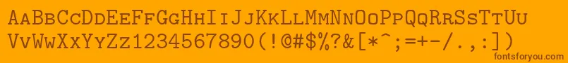 Lmmonocaps10Regular-Schriftart – Braune Schriften auf orangefarbenem Hintergrund