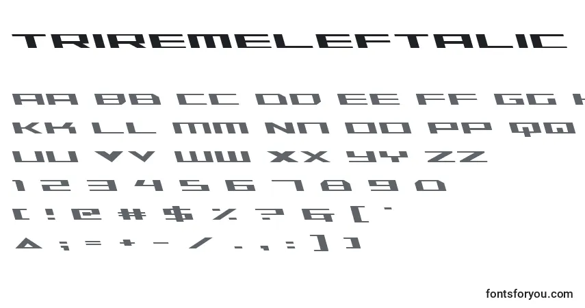 Schriftart TriremeLeftalic – Alphabet, Zahlen, spezielle Symbole