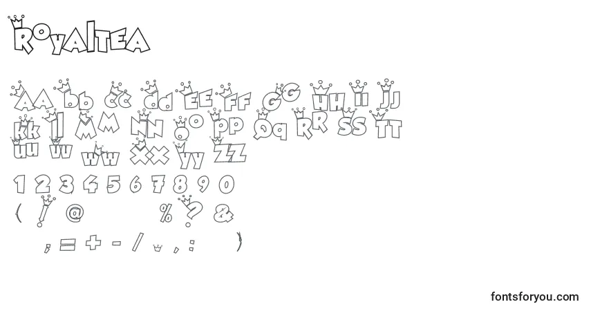 Czcionka Royaltea – alfabet, cyfry, specjalne znaki