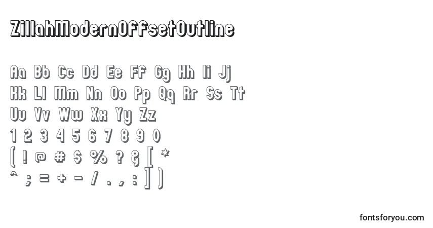 Czcionka ZillahModernOffsetOutline – alfabet, cyfry, specjalne znaki