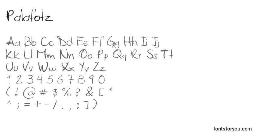 Schriftart Palafotz – Alphabet, Zahlen, spezielle Symbole