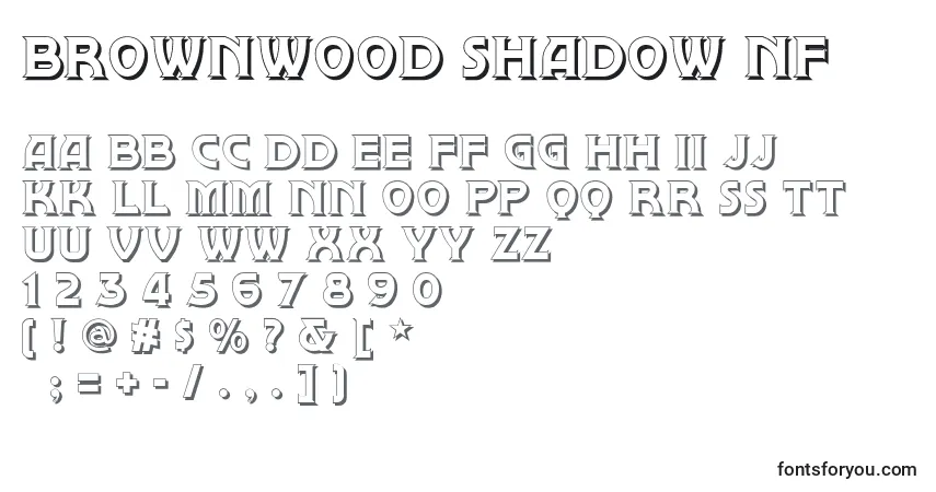 Шрифт Brownwood Shadow Nf – алфавит, цифры, специальные символы