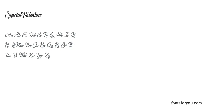 Schriftart SpecialValentine – Alphabet, Zahlen, spezielle Symbole