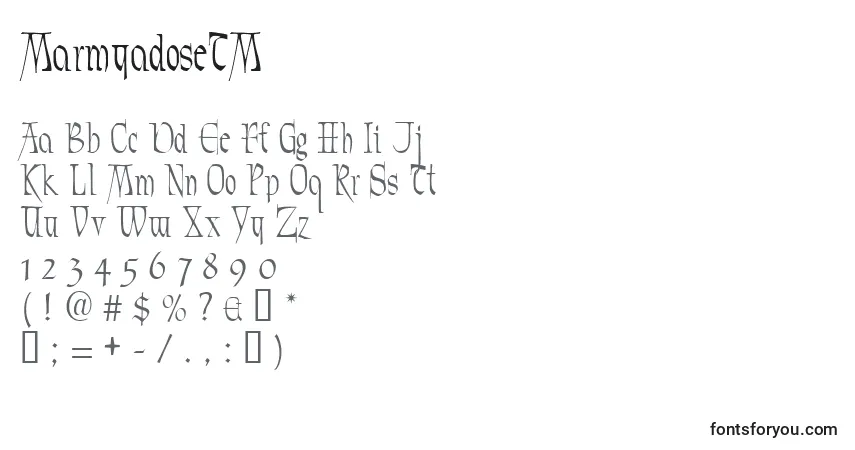 A fonte MarmyadoseTM – alfabeto, números, caracteres especiais