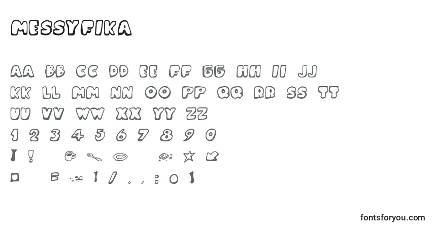 A fonte MessyFika – alfabeto, números, caracteres especiais
