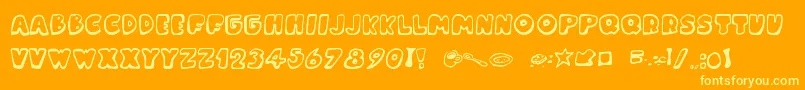 MessyFika-Schriftart – Gelbe Schriften auf orangefarbenem Hintergrund