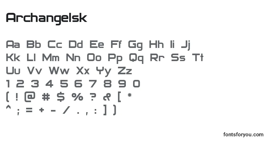 A fonte Archangelsk – alfabeto, números, caracteres especiais