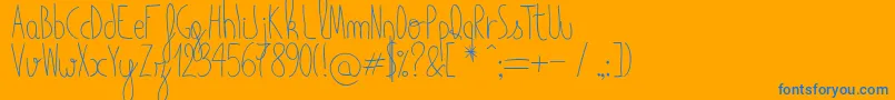 Mailinh-Schriftart – Blaue Schriften auf orangefarbenem Hintergrund