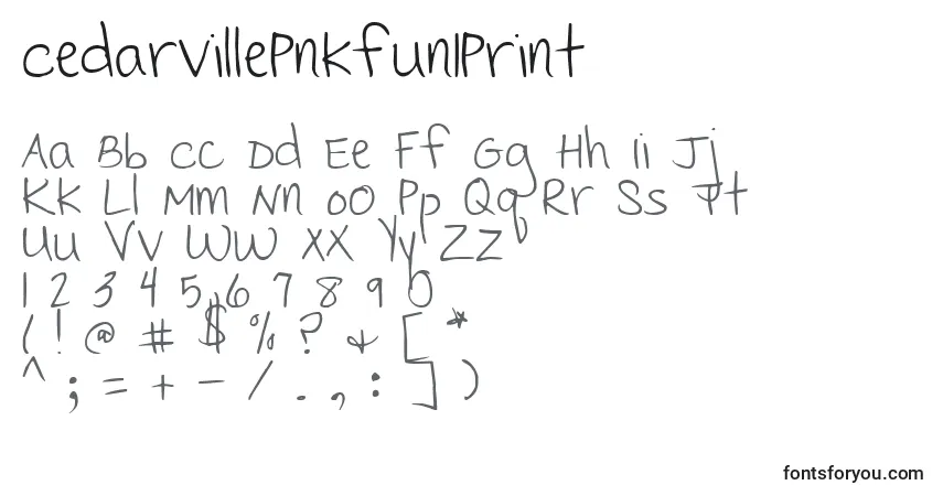 CedarvillePnkfun1Print Font – alphabet, numbers, special characters