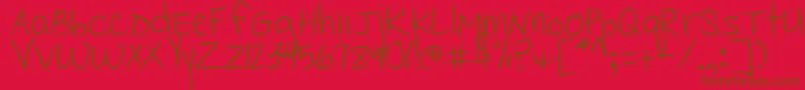 Czcionka CedarvillePnkfun1Print – brązowe czcionki na czerwonym tle