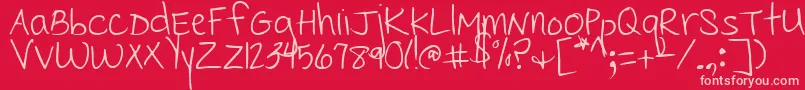CedarvillePnkfun1Print-fontti – vaaleanpunaiset fontit punaisella taustalla