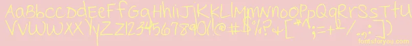 CedarvillePnkfun1Print-fontti – keltaiset fontit vaaleanpunaisella taustalla