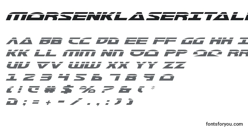 Czcionka MorseNkLaserItalic – alfabet, cyfry, specjalne znaki