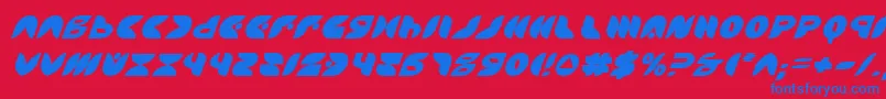 PuffAngelItalic-Schriftart – Blaue Schriften auf rotem Hintergrund
