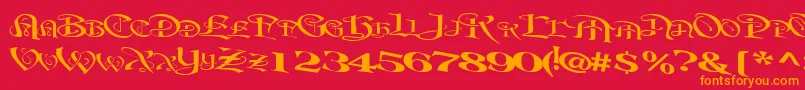 Fonte BeavertonplaceRegularTtext – fontes laranjas em um fundo vermelho