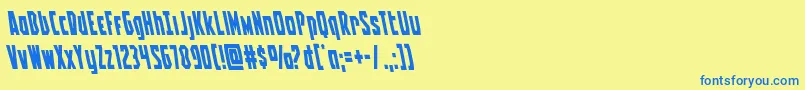 フォントBattleworldleft – 青い文字が黄色の背景にあります。