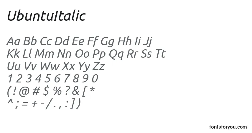 UbuntuItalic-fontti – aakkoset, numerot, erikoismerkit