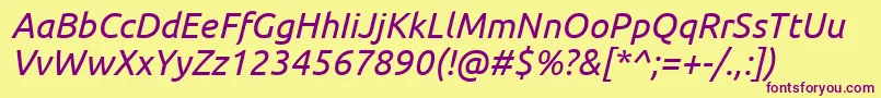 Fonte UbuntuItalic – fontes roxas em um fundo amarelo