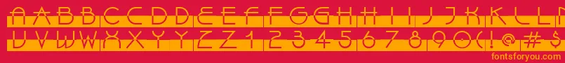 LinotypeBixPlain-Schriftart – Orangefarbene Schriften auf rotem Hintergrund