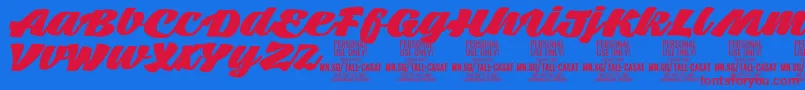 TallcasatfatPersonalUse Font – Red Fonts on Blue Background