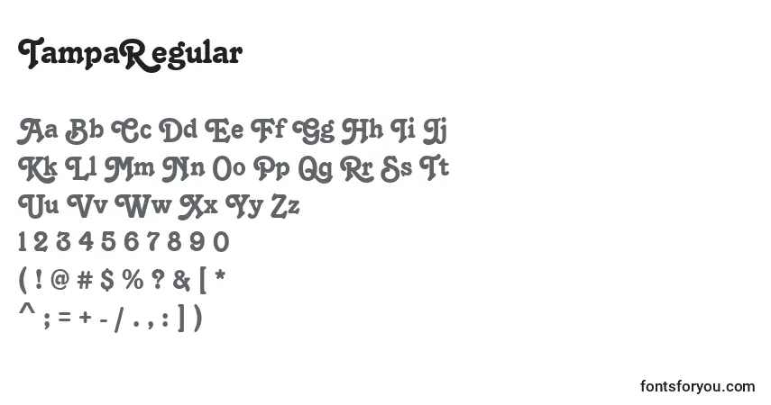 A fonte TampaRegular – alfabeto, números, caracteres especiais